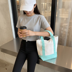 Sac fourre-tout en toile de coton personnalisé en gros, logo brodé, réutilisable, uni, petit, mini, bleu menthe, rose, couleur bonbon, cadeau - Product Image 6