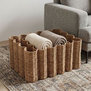 Handmade Woven Rattan <b>Storage</b> <b>Basket</b> Geometric Shape Eco Friendly For Living Room Bathroom Cosmetic Coffee Tabletop <b>Storage</b> - Product Image 1