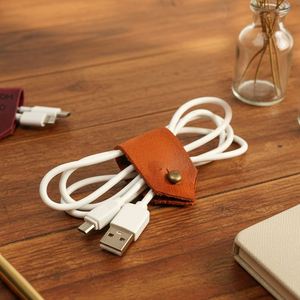 Genuine Leather Embossed Portable Cord Organizer Brass Snap Cable <b>Holder</b> Charger Modern Desk Travel Accessory <b>Stocking</b> Gift - Product Image 3