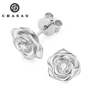 Fabrikgroßhandel hochwertige 925 Sterling-Silber-Ohrringe 3mm 0,5ct 1ct 2ct Moissanit-Stäbchen-Ohrringe für Damen Roseblume