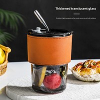Tasse à paille en verre transparente créative avec couvercle portable pour célébrité Internet Style Ins inspiré du feng shui pour les verres à café au lait