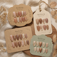 Cartes de présentation pour faux ongles à presser en feuille d'or, formes irrégulières variées, motif feuille et lignes, logo personnalisé, pour emballage de vente au détail de kits de faux ongles