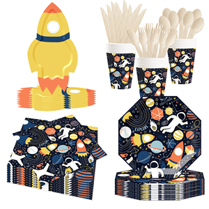 Platos Desechables con Forma de Cohete Personalizados DAMAI, Vajilla con Temática de Astronautas y Planetas para Decoración de Fiestas de Cumpleaños de Niños - Product Image 1