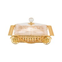 QIAN HU – plateau de service de bonbons aux fruits secs en métal doré, décoration de la maison de mariage, assiette de collation turque avec couvercle