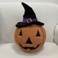 Coussin décoratif gonflable chauffant en forme de citrouille Jack Pumpkin avec chapeau, en fausse fourrure Sherpa tissée sur mesure, rouge/ivoire, pour Halloween