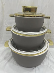 Ensemble de chauffe-plats élégant à rayures 1,8L+3,5L+6L <span class=keywords><strong>avec</strong></span> <span class=keywords><strong>fenêtre</strong></span> visible et poignée dorée – Batteries de cuisine isothermes pour la maison et la cuisine – Idéal comme cadeau - Product Image 4