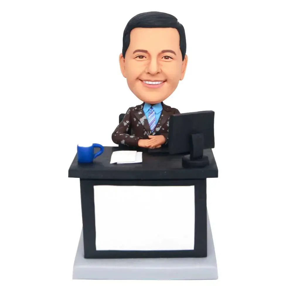 The Office Bobble Head Figurines Working At A Computer Desk Office Decor Custom Bobblehead Figures