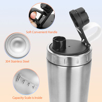 Bouteille de shaker à protéines noire de 600 ml avec logo personnalisé, sans BPA, en acier inoxydable, gobelets de shaker pour la salle de sport, le fitness, les sports, la bouteille d'eau