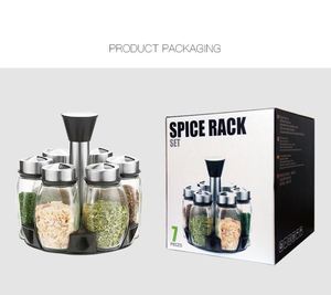 Private Label 304 Stainless Steel Cover Combination Glass Seasoning Bottle Rotating Base <b>Set</b> - Product Image 1