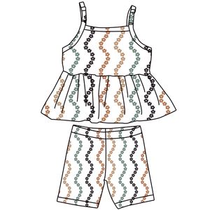 Conjunto de algodón con volantes y tirantes para bebé niña, ajustable, con estampado personalizado, de 3 a 7 días, OEM/ODM, de FANCY MONKEY FM, con pantalones cortos ajustados, orgánico. - Product Image 1