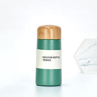 Mini Termo de Acero Inoxidable con Aislamiento al Vacío de 150 ml, Tapa con Diseño de Madera, Taza Portátil de Bolsillo para Viajes y Oficina