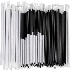 Pailles à boire en plastique noires pointues, emballées individuellement, 100 pailles x 20 paquets, 190 mm, sans BPA, pour restaurant et fête - Product Image 1
