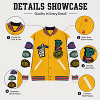 Blouson Bomber Unisexe Jaune Canari et Blanc Camouflage avec Broderie Chenille, Design Patch, Bouton Unique, Imperméable, Coupe-Vent, Style Hip Hop