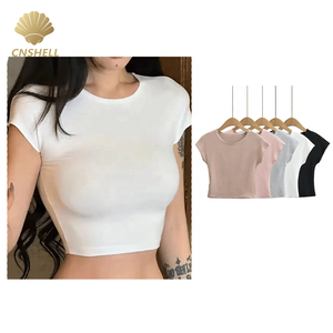 Nouveau t-<span class=keywords><strong>shirt</strong></span> d'été une pièce personnalisé à manches évasées hauts ajustés doux t-shirts moulants pour femmes - Product Image 2