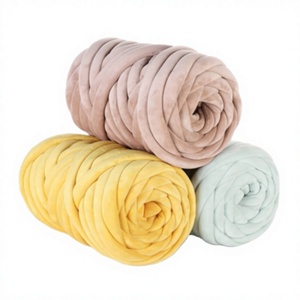 Cynthia Velvet Super <b>Chunky</b> Knit Roving Yarn Vegan Cotton Velvet Tube Thick Yarn for Hand Arm Knitting Blanket - Product Image 1