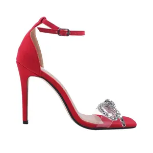 sh12587a Fast Shipping Handmade Red Crystal Big Size High Heel Women Sandals For Bridal Wedding Shoes