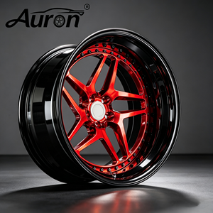 Jante en alliage d'aluminium Auron 5.25x17 Noir brillant avec rayons rouges, 2 pièces moulées pour la mise à niveau des voitures particulières - Product Image 3