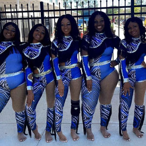 زي موكب ماجوريت لامع ، ملابس رقص أداء زرقاء مع هامش بالترتر ، أطقم زي ماجوريت المخصص - Product Image 2