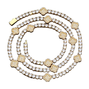 สร้อยคอ NUOYA รูปใบโคลเวอร์สี่แฉกประดับเพชรโมอิสซาไนต์ VVS เงินแท้ 925  แบบเทนนิสเชน สำหรับผู้หญิง สไตล์ฮิปฮอป ผ่านการทดสอบเพชร - Product Image 1