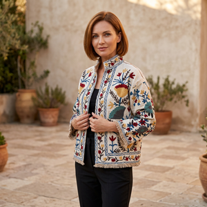 Women's Handmade Eco-Friendly Quick Dry Quilted Jacket Embroidery Suzani Cotton Filled Autumn Regular <b>Coat</b> Non Woven Logo - Product Image 1