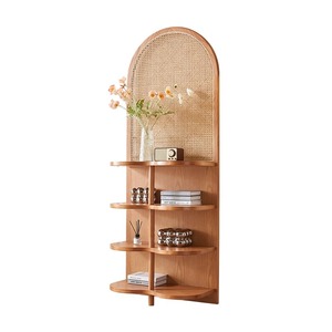 Étagère d'angle en rotin en bois massif contre le coin des étagères de rangement au sol Armoire latérale d'affichage de pare-vent en bois japonais - Product Image 1