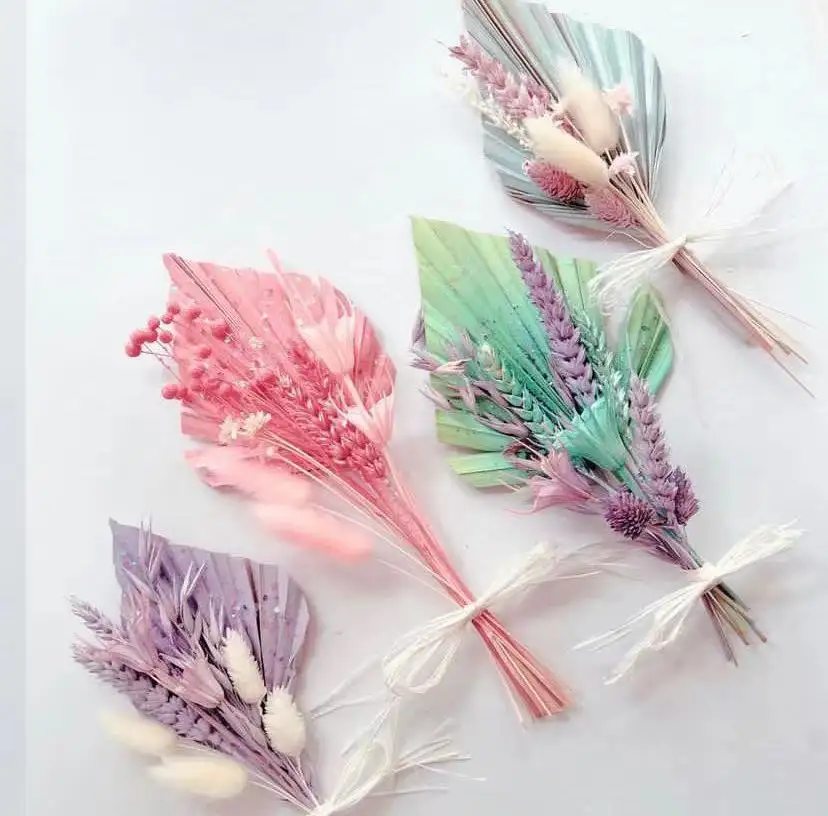 Ychon Natuurlijke Gedroogde Bloem Taart Topper Herbruikbare Palmblad Boeket Cupcake Topper Kunstbloemen Voor Cake Decoratie