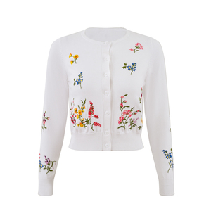 Áo len nữ thiết kế riêng mùa xuân thu, áo cardigan dệt kim nữ tay dài cổ tròn cài nút thêu - Product Image 3