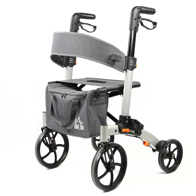Rollator de alumínio dobrável, rolador de alumínio para caminhante com assento, 4 rodas dobráveis