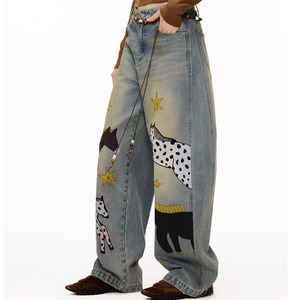 Pantaloni <span class=keywords><strong>Lunghi</strong></span> da Donna, <span class=keywords><strong>Jeans</strong></span> <span class=keywords><strong>Larghi</strong></span> Strappati con Grafiche, Gamba Larga Casual Lavato per Estate Autunno Primavera. - Product Image 3