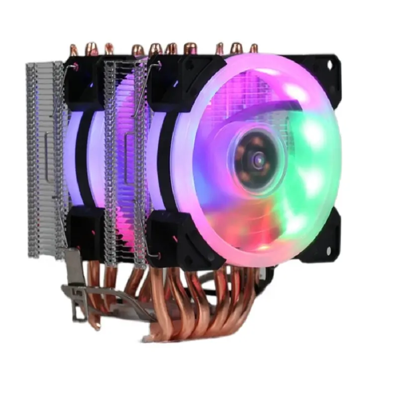 LED RGB cpu soğutucu Fan soğutma kulesi çift hayranları 2 4 6 bakır boruları için evrensel PC AMD Intel i3 i5 i7 775 115X