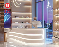 Aménagement intérieur de magasin de chaussures au détail, présentoir personnalisé, design luxueux, aménagement intérieur de magasin de chaussures