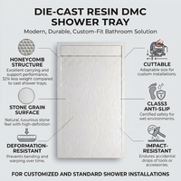 Receveur de douche DMC en pierre artificielle aspect pierre naturelle, alternative économique, fabrication OEM, abordable pour les projets de rénovation