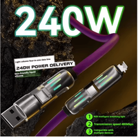 Cables de Silicona USB Tipo C de 1M 2M, Cable Cargador 4 en 1 de 240W con Indicador de Luz LED Intermitente para Teléfono