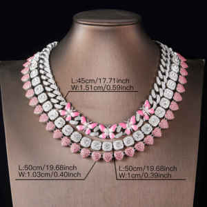 Collar con Colgante de Mariposa de Esmalte Rosa Estilo Hip Hop para Hombres y Mujeres, Joyería de Rapero Urbano, Conjunto de Cadena de Tenis con Nudos para Hombres Modernos - Product Image 2