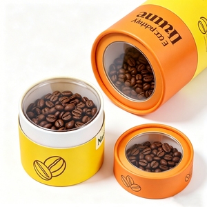 Tube cylindrique en papier kraft biodégradable de qualité alimentaire avec fenêtre transparente en PVC pour l'emballage de grains de café et de thé bio - Product Image 1