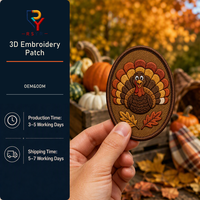 Écusson brodé 3D personnalisé, motif dinde de Thanksgiving et feuille d'automne, pour veste, sac, décoration festive