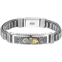 Bracelet tressé en argent 925 avec tête de dragon dorée, fermoir magnétique, bracelet vintage à maillons pour cadeau