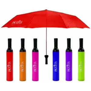 متعدد الألوان تعزيز هدية زجاجة نبيذ شكل دليل مفتوحة للماء 3 مظلة قابلة للطي