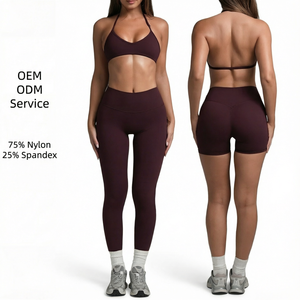 Women Yoga <b>Set</b> Halter Sports Bra High Waist Leggings 2 Piece Fitness Workout Activewear Front Skin-friendly Customized Colors - Product Image 1
