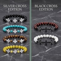 Bracelet extensible en pierre naturelle hématite croix 8mm, œil de tigre, turquoise, lave – Guérison, cadeau religieux, vente en gros OEM