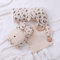 Coffret Cadeau Bébé OEM 5 Pièces : Doudou Lapin en Mousseline de Coton, Anneau de Dentition en Bois, Attache-Sucette, Bavoir – Idéal Naissance 0-12 Mois