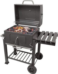 Barbecue fumoir moderne grand format STELLAR avec dispositif de sécurité flamme, pour plus de 5 personnes, hauteur réglable, chariot chromé, charbon de bois - Product Image 2