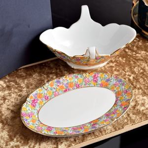 Best-selling <b>Luxurious</b> Gold Porcelain High Footed Modern Eco-friendly Salad Bowl for Use Weddings Restaurants Dinnerware Sets - Product Image 4