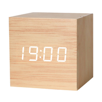 Horloge de table numérique à commande sonore avec logo personnalisé, cube en bois carré, LED, gadget de productivité, affichage de l'heure, de la date et de la température