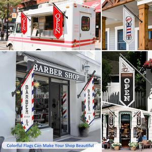 علم صالون حلاقة مثلث الشكل مزدوج الجوانب مع طقم عمود مفتوح وحامل جداري للاستخدام الخارجي، مصنوع من البوليستر السميك ثلاثي الطبقات، لافتة حلاقة للأعمال التجارية - Product Image 6