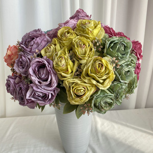 Fleur artificielle Suzume Ii à 7 têtes, rose à bords brûlés, 30cm-100cm, décoration de mariage et de maison - Product Image 3