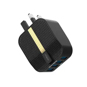 EU UK Plug 4 USB Wall Charger MOXOM Charger Adapter 2.4A Fast Home Charger With Free Cable