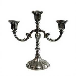 Vintage Style Metal Candelabra <b>Hand</b> <b>Casted</b> Technique 3 Arms Silver Candle Holder Table Decoration Event Supplies & Customizable - Product Image 1