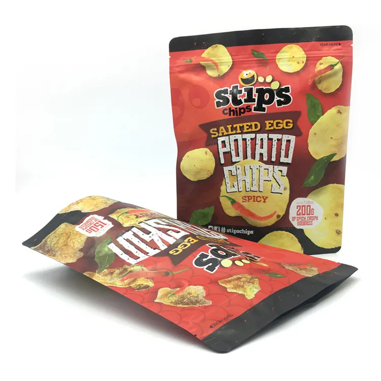 Bolsa de batatas fritas com zíper de plástico e alumínio com impressão personalizada, sacos Mylar para embalagem de batatas fritas e banana
