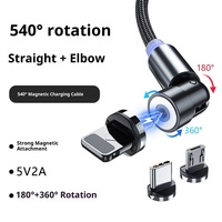 Câble magnétique rotatif à 360 degrés créatif 3-en-1 en cuivre nickelé avec design coudé, compatible Micro-USB et Type-C pour téléphones mobiles
